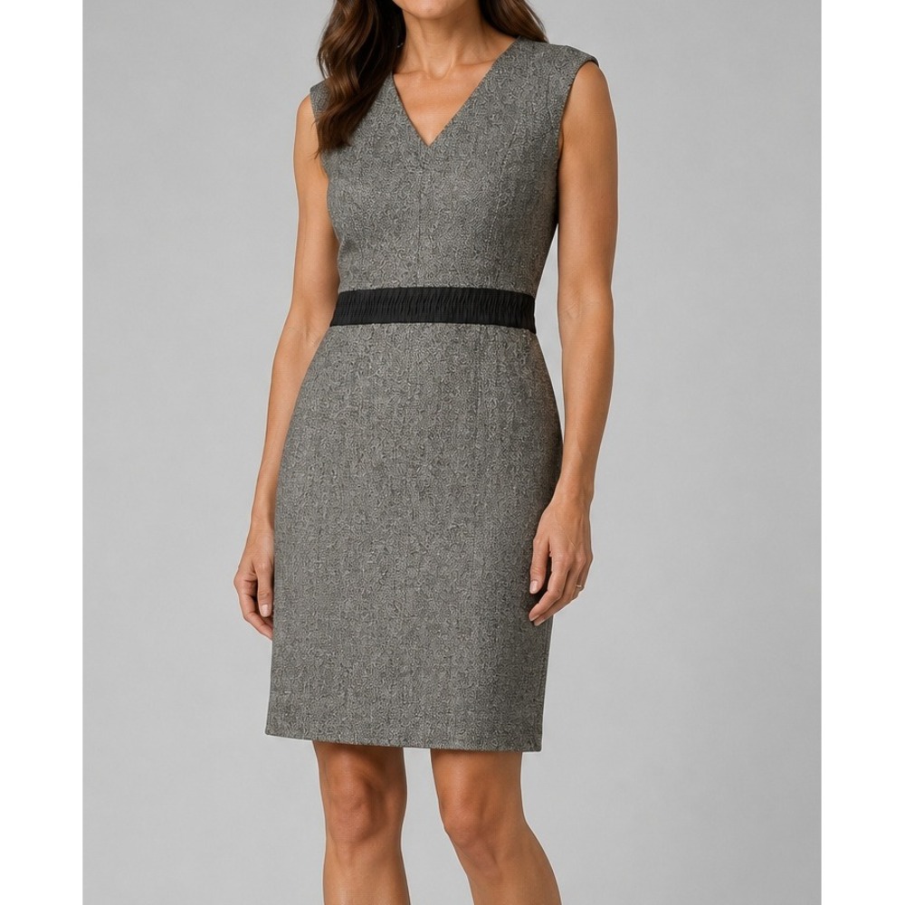 BANANA REPUBLIC Sheath Dress Womens‎ 12 Gray Stretch Tweed V-Neck Sleeveless